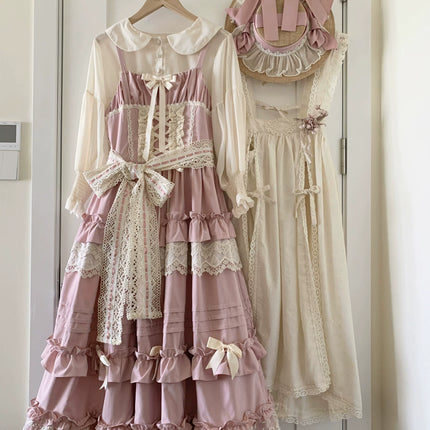 Lolita Pink Delight: Layered Ruffles, Lace - Trimmed Dream Dress for Ethereal Style
