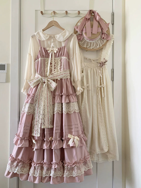 Lolita Pink Delight: Layered Ruffles, Lace - Trimmed Dream Dress for Ethereal Style
