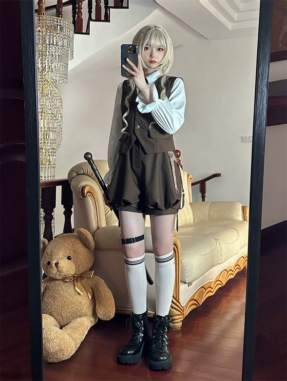 Original Ouji Fashion Brown Lolita Suspender Pant Prince Outfit