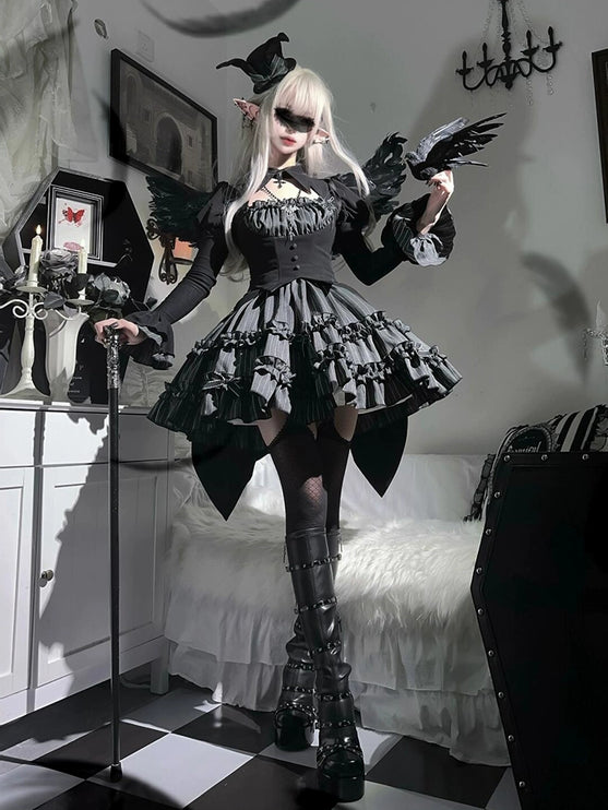 Enchanted Gothic Ballet Diablo Lolita Ensemble – Dark Lolita Dress & Vest Set with Elegant, Mystical Charm