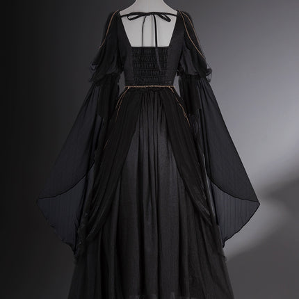 Dark fairy maxi dress: A perfect blend of lace and tassels