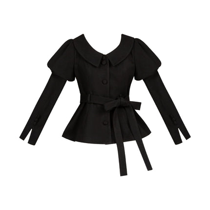 Black & Cream Whimsical Lolita Dress – Adjustable Bows & Multi-Tiered Lace Skirt