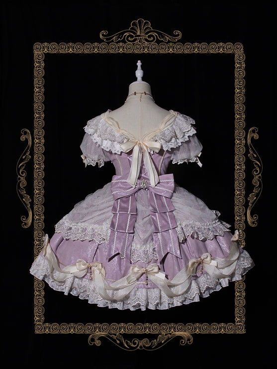 Girls' Anniversary Court Retro Dress with Lace Trims