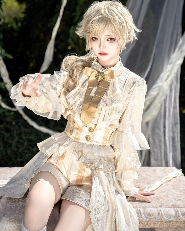 Ouji Fashion Regal Prince Lolita Ensemble: Cream and Gold Majesty for Themed Events