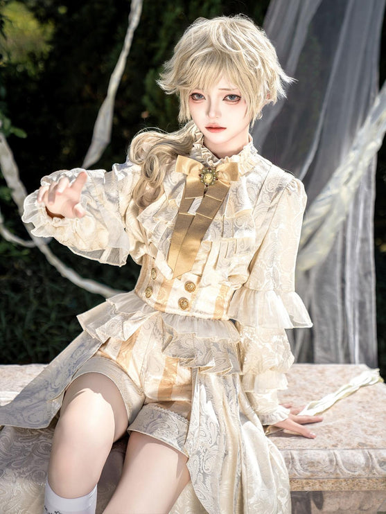 Ouji Fashion Regal Prince Lolita Ensemble: Cream and Gold Majesty for Themed Events