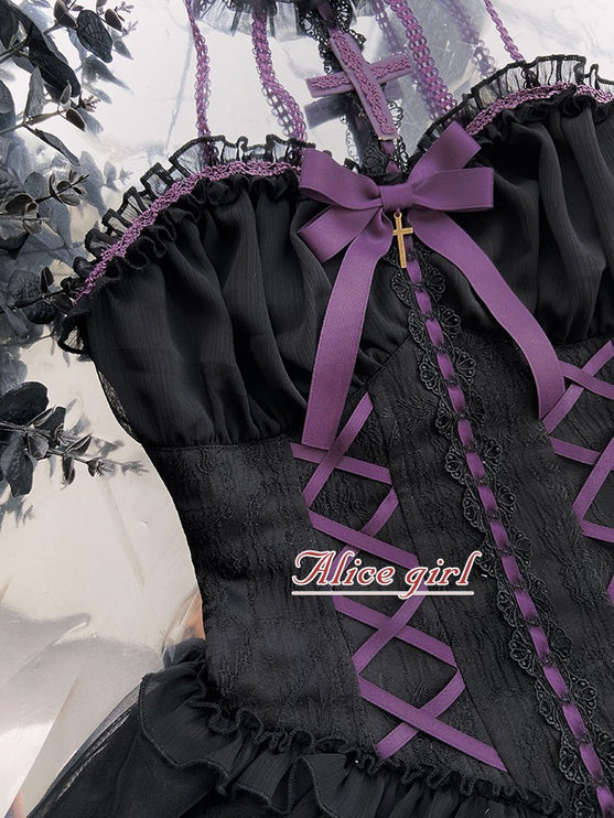 Fairy-Tale Ballet Doll Lolita Halter Dress with Corset Lace-Up and Ruffled Layers – Available in 8 Colors