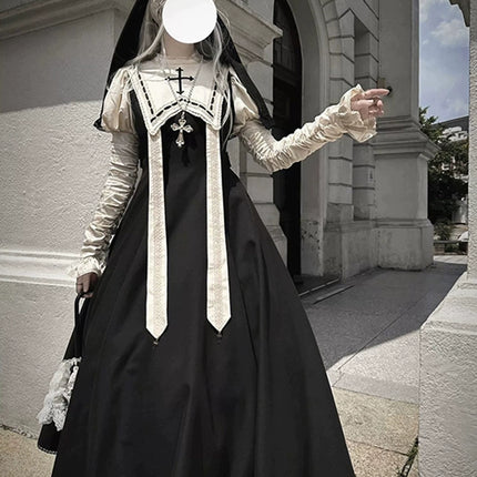 Evening dress dark goth nun style lolita dress cla tie OP gorgeous elegant christmas cos dress