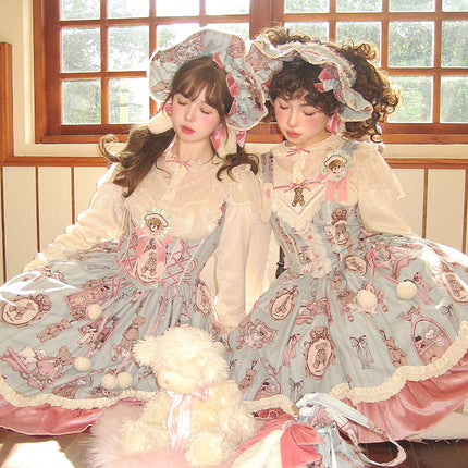 Enchanting Pastel Green Animal Illustration Lolita Jumper Skirt (JSK) Dress