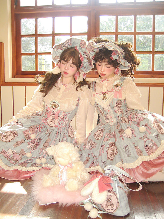 Enchanting Pastel Green Animal Illustration Lolita Jumper Skirt (JSK) Dress