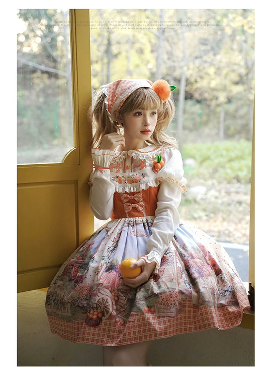 Sunshine Orange Grove Dream Lolita JSK - Vintage Harvest Print