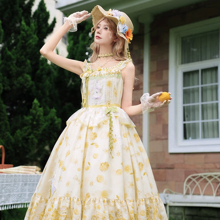Country Girl's Dream: Sweet Lolita Strapless Dress with Lemon Prints