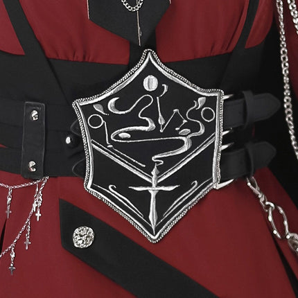 Gothic Military Lolita OP Dress – Black & Red with Silver Embroider