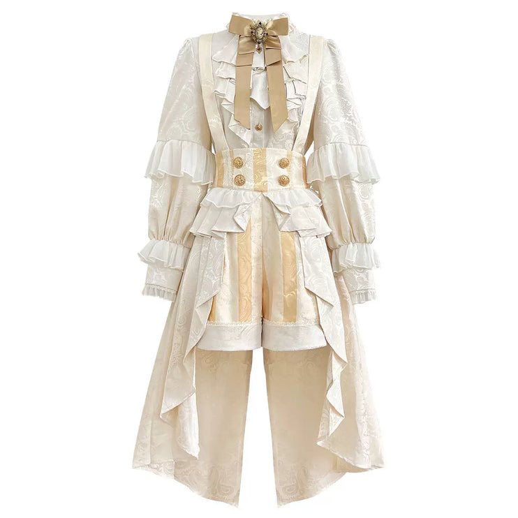 European Court-Inspired Lolita Prince Set – Cream Jacquard Blouse with Suspender Shorts