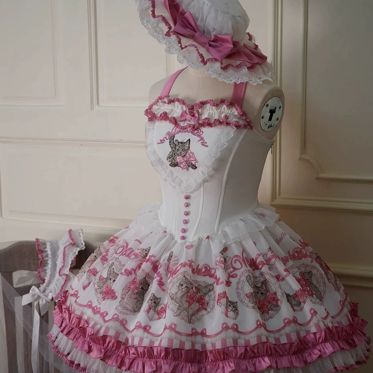 3 Colors Available Kitten Heart Lolita JSK & OP - Sweet Classic Bow Edition