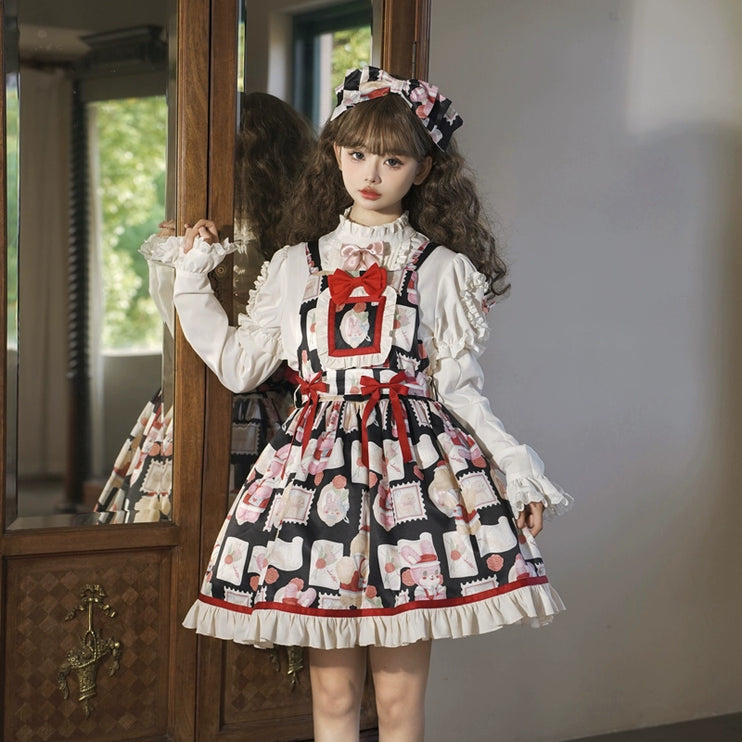 Sweet Bunny Postage Original Design Lolita High-Waist Suspender JSK