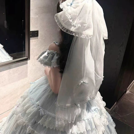 Off - the - shoulder Lolita Gown with Intricate Lace and Multiple Tiers of Ruffles