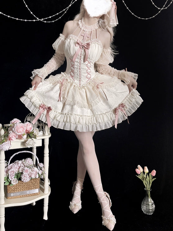 Fairy-Tale Ballet Doll Lolita Halter Dress with Corset Lace-Up and Ruffled Layers – Available in 8 Colors