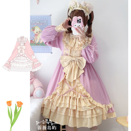 Sweet Lolita Princess Dress OP - Vintage Inspired Long Sleeve Layered Ruffle Dress