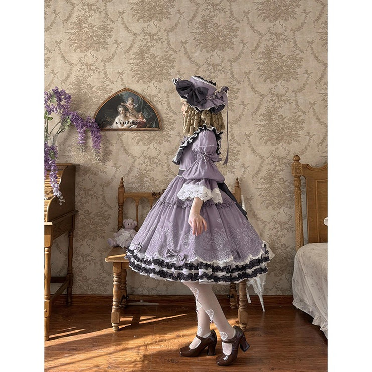 Purple Idyllic Girl Medium Long Sleeve Elegant Lolita Dress OP