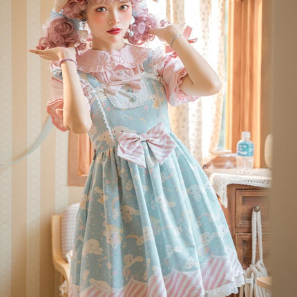 Sanrio Super Cute Sweet JSK Lolita Dress with Striped Trim & Bow