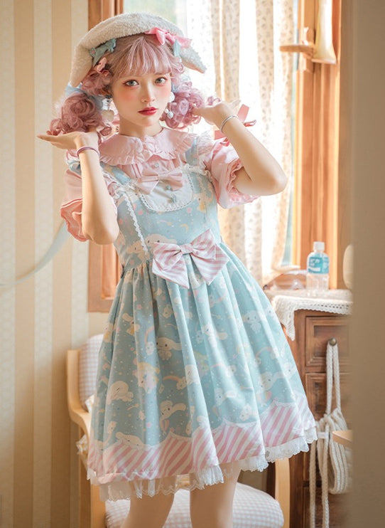 Sanrio Super Cute Sweet JSK Lolita Dress with Striped Trim & Bow