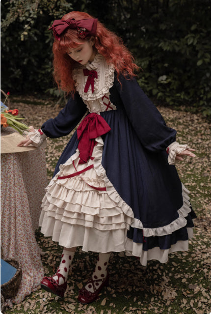 Sweet Lolita Princess Dress OP - Vintage Inspired Long Sleeve Layered Ruffle Dress