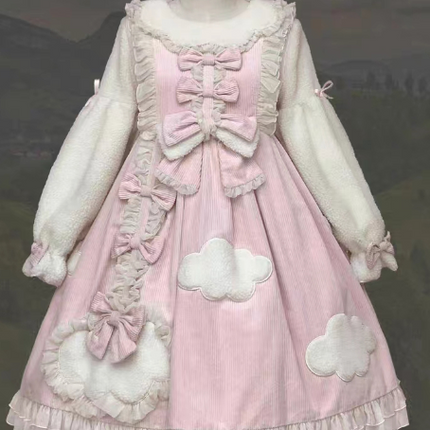 S-2XL Cloudy Dreams Lolita Dress - Cozy Cloud Appliqué OP for Autumn and Winter
