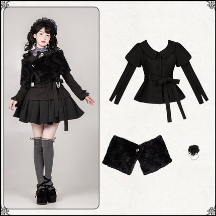 Black & Cream Whimsical Lolita Dress – Adjustable Bows & Multi-Tiered Lace Skirt
