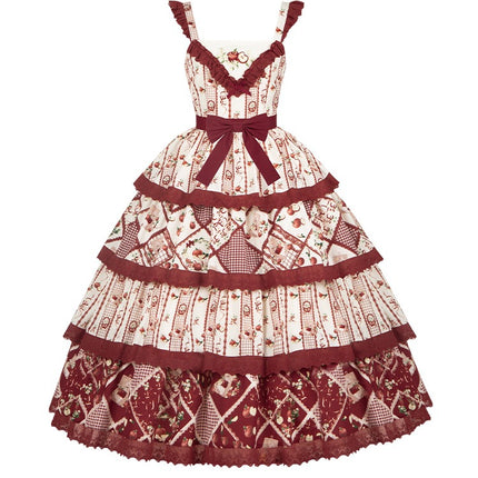 Vintage Pastoral Embroidery Tiered JSK - Four Seasons Garden Charm