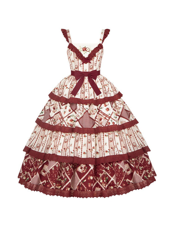 Vintage Pastoral Embroidery Tiered JSK - Four Seasons Garden Charm