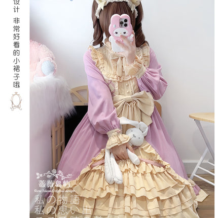 Sweet Lolita Princess Dress OP - Vintage Inspired Long Sleeve Layered Ruffle Dress