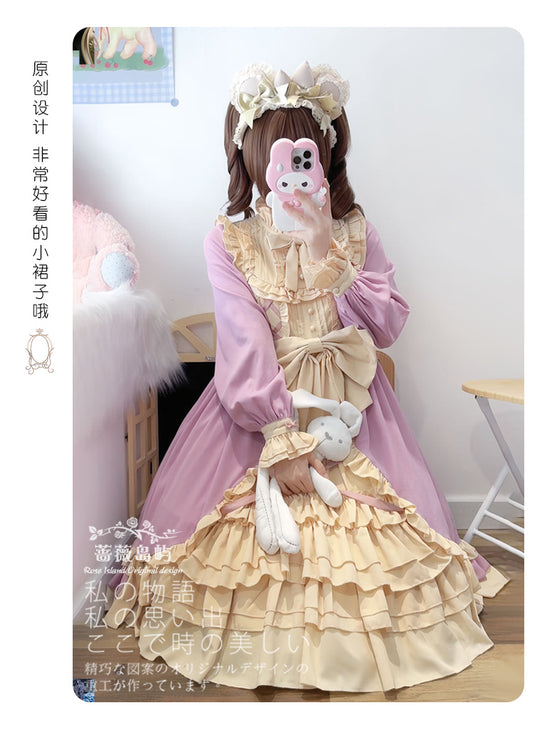 Sweet Lolita Princess Dress OP - Vintage Inspired Long Sleeve Layered Ruffle Dress