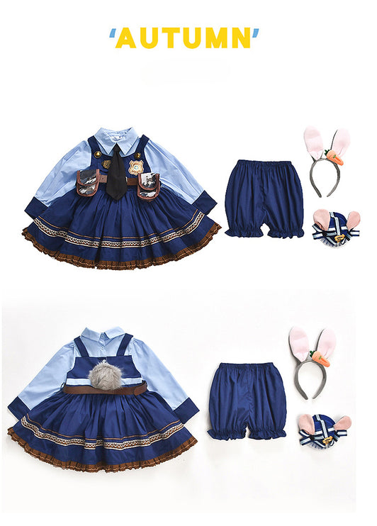 Rabbit Police Officer Lolita Dress for Girls - Navy Blue Whimsical Princess Costume