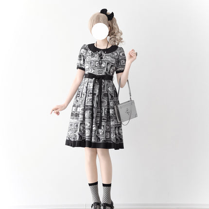 Vintage Postage Stamp Lolita Dress – Classic American Retro Short Sleeve OP for Daily Wear