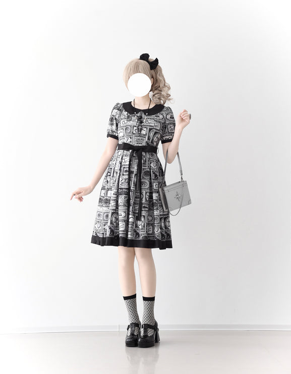 Vintage Postage Stamp Lolita Dress – Classic American Retro Short Sleeve OP for Daily Wear