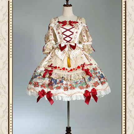 🌸Collector's Edition🌸Enchanted Snow White Print Apron OP Classical Doll Lolita Dress