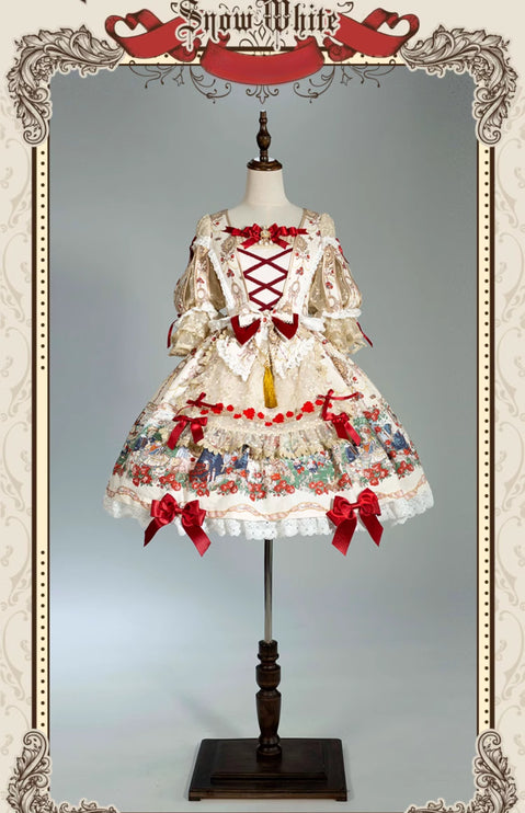 🌸Collector's Edition🌸Enchanted Snow White Print Apron OP Classical Doll Lolita Dress