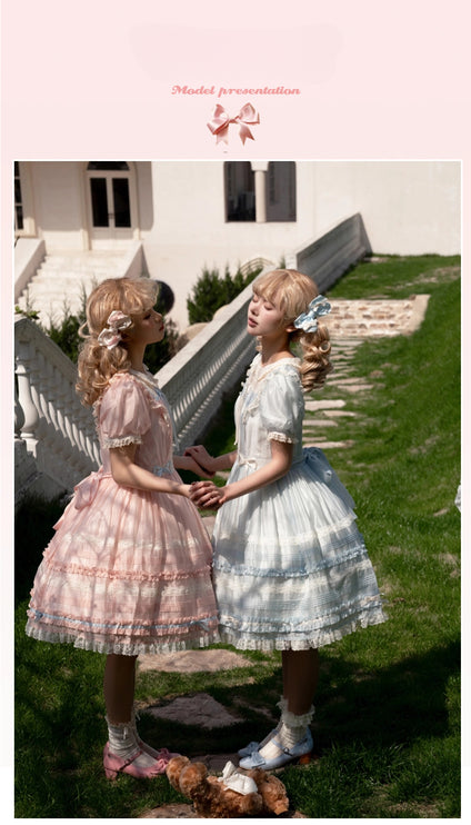 Timeless Doll Lolita Dress - Vintage Tencel OP with Pastel Lace and Ribbon Details