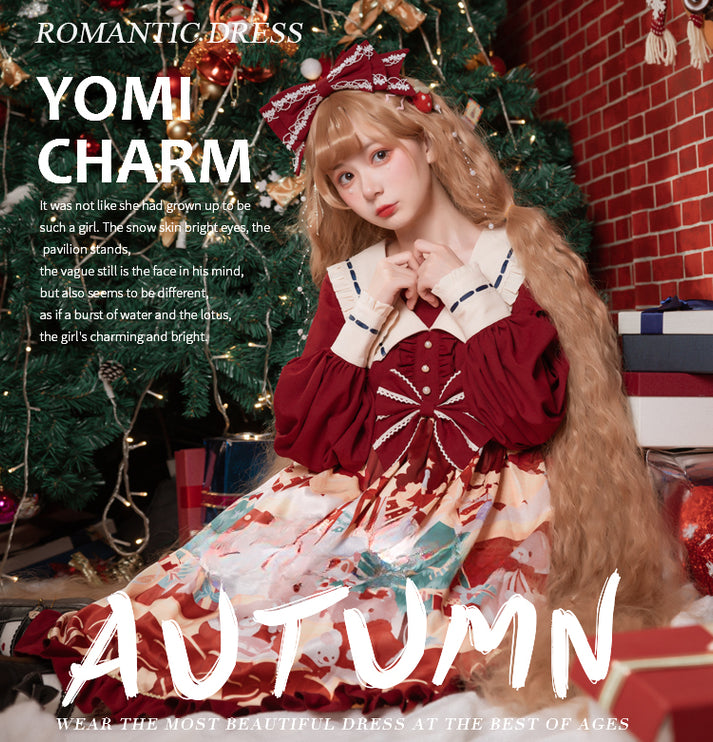 Christmas Teddy Lolita OP: Sweet High-Waist Princess Dress