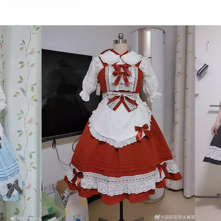 Elegant Multicolored Lolita Dress with Detachable Apron and Bow Details    OP & JSK