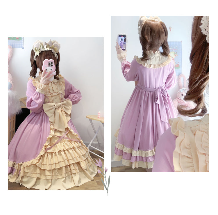 Sweet Lolita Princess Dress OP - Vintage Inspired Long Sleeve Layered Ruffle Dress