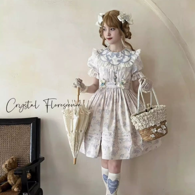 Vintage Garden Lolita Dress - Embroidered Floral Collar OP in Soft Green