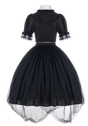 Gothic Black Rose Embroidery Cut-Out Blouse with Asymmetrical Lolita Dress Set