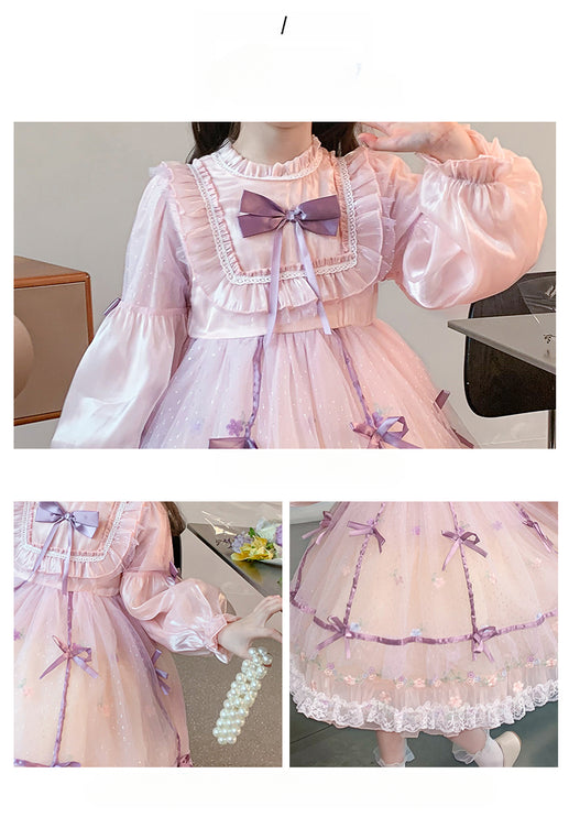 Charming Pastel Pink Lolita Dress with Purple Accents for Girls