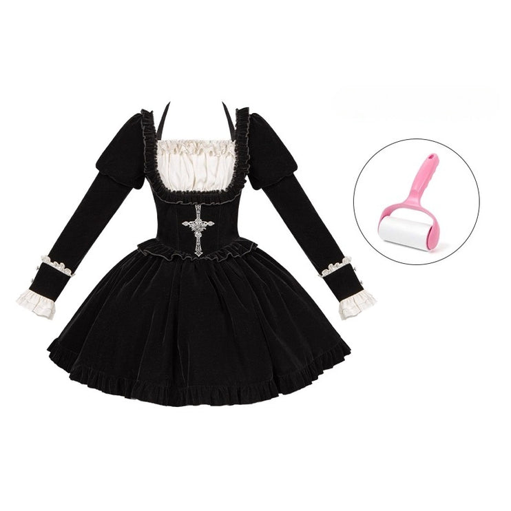 Square Neck Waist Boned Velvet OP Lolita (Gemini Winter Collection)