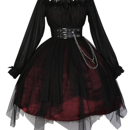 Vintage Square Neck Dark Gothic Black Lolita OP Dress Mid & Long Length