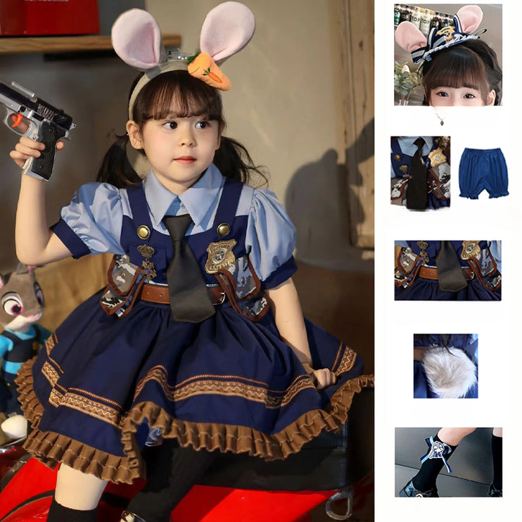 Rabbit Police Officer Lolita Dress for Girls - Navy Blue Whimsical Princess Costume