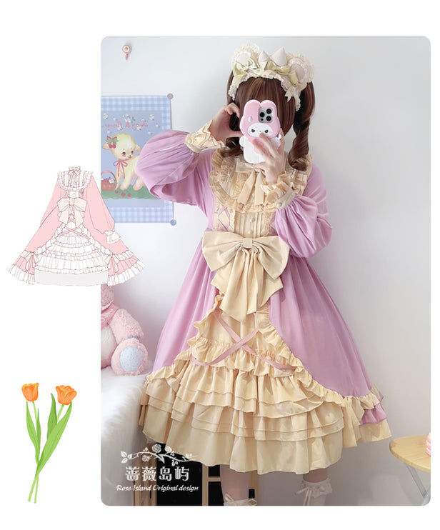 Sweet Lolita Princess Dress OP - Vintage Inspired Long Sleeve Layered Ruffle Dress