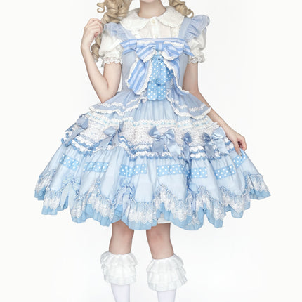 Gothic Aristocrat Lolita Dress - Victorian Black and White Ruffled Doll OP with Cape and Bonnet