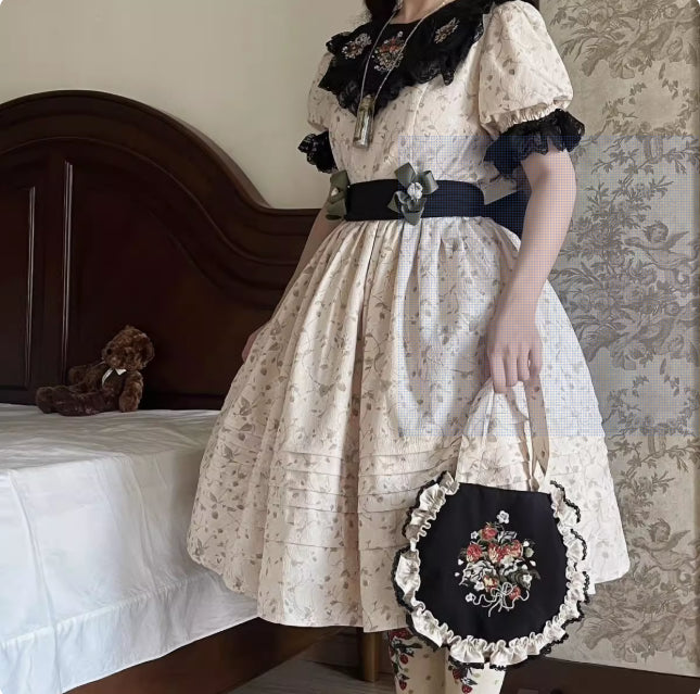 Vintage Garden Lolita Dress - Embroidered Floral Collar OP in Soft Green